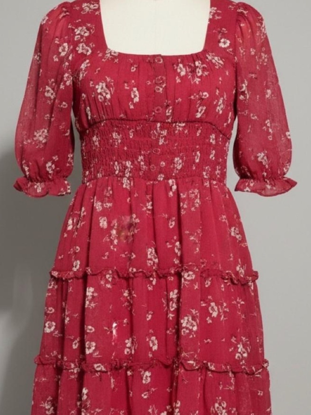 Trixxi Red Floral Puff Sleeve Mini Dress | Size XL